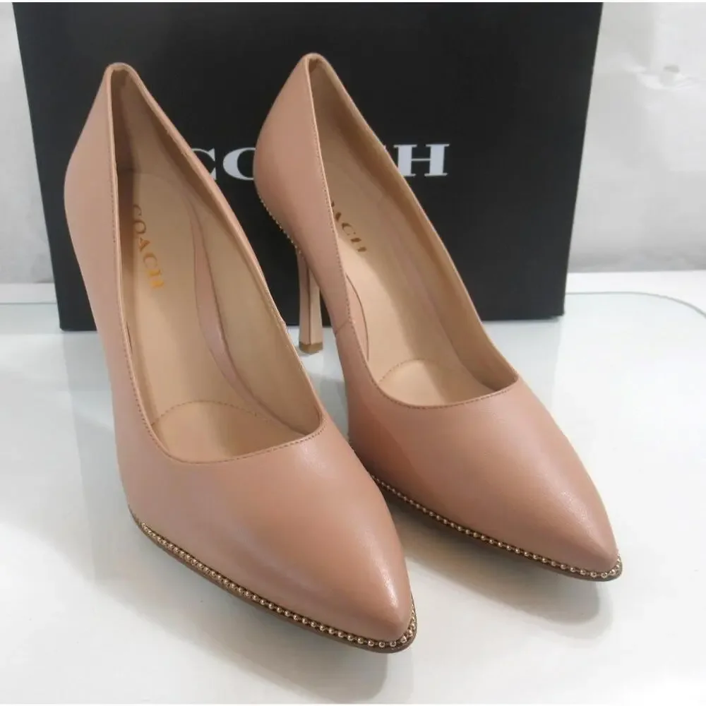 NEW Coach Samantha Leather Studded Dress Pump Pointed Toe Pale Blush Size 10